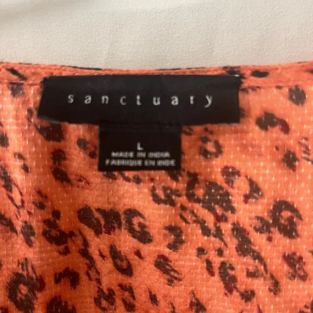 Sanctuary Orange Leopard Print 3/4‎ Sleeve Button Down Blouse Size Large - Picture 4 of 5